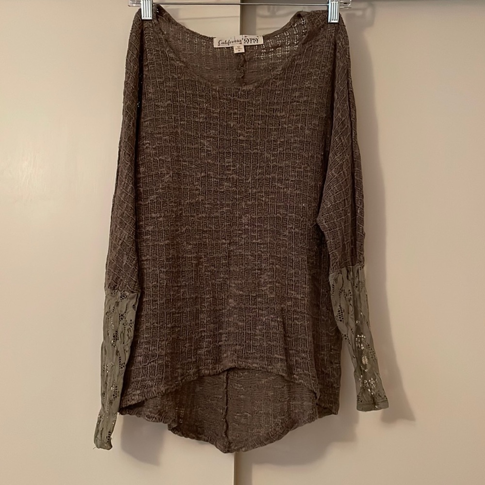 California Gypsy light knitted sweater with half lace sleeves